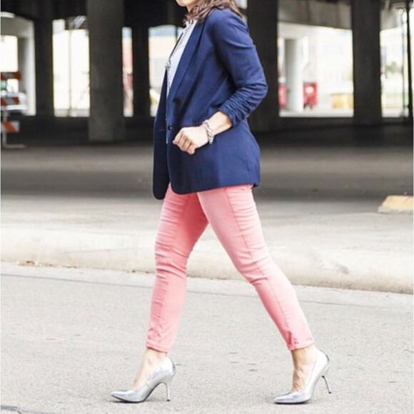 Express Stella Ankle Low Rise Jeans Pink Coral Peach Size 2 Faded - Picture 1 of 11